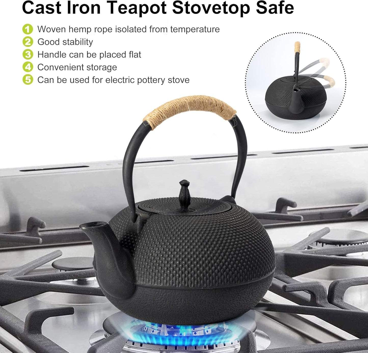 suyika Japanese Tetsubin Tea Kettle Cast Iron Teapot with Stainless Steel Infuser 60 oz/1800 ml