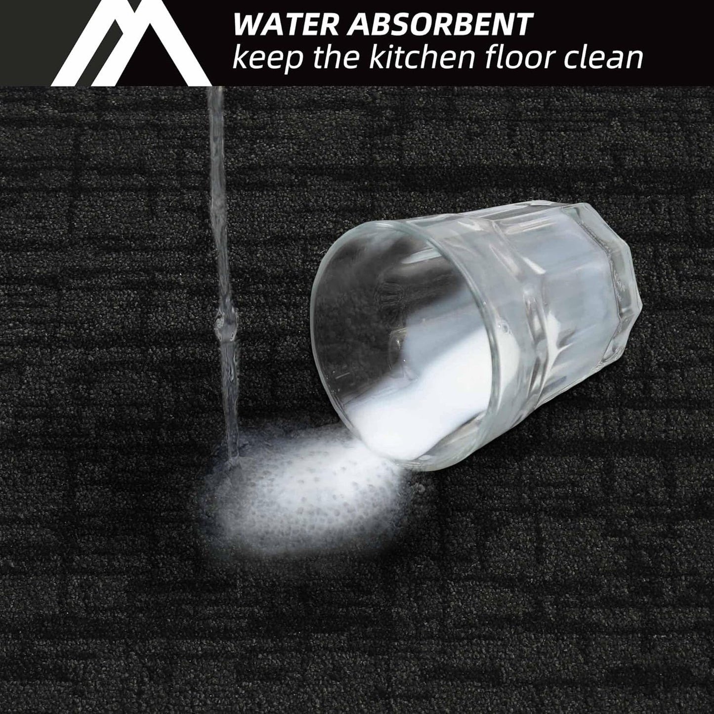 COSY HOMEER Kitchen Rugs Non Slip Washable 24"x36"+24"x60" Absorbent Soft Kitchen Mats for Floor Polyester Kitchen Runner Rug Sets of 2 Kitchen Floor Mats for Sink Mat,Hallway,Laundry,Black