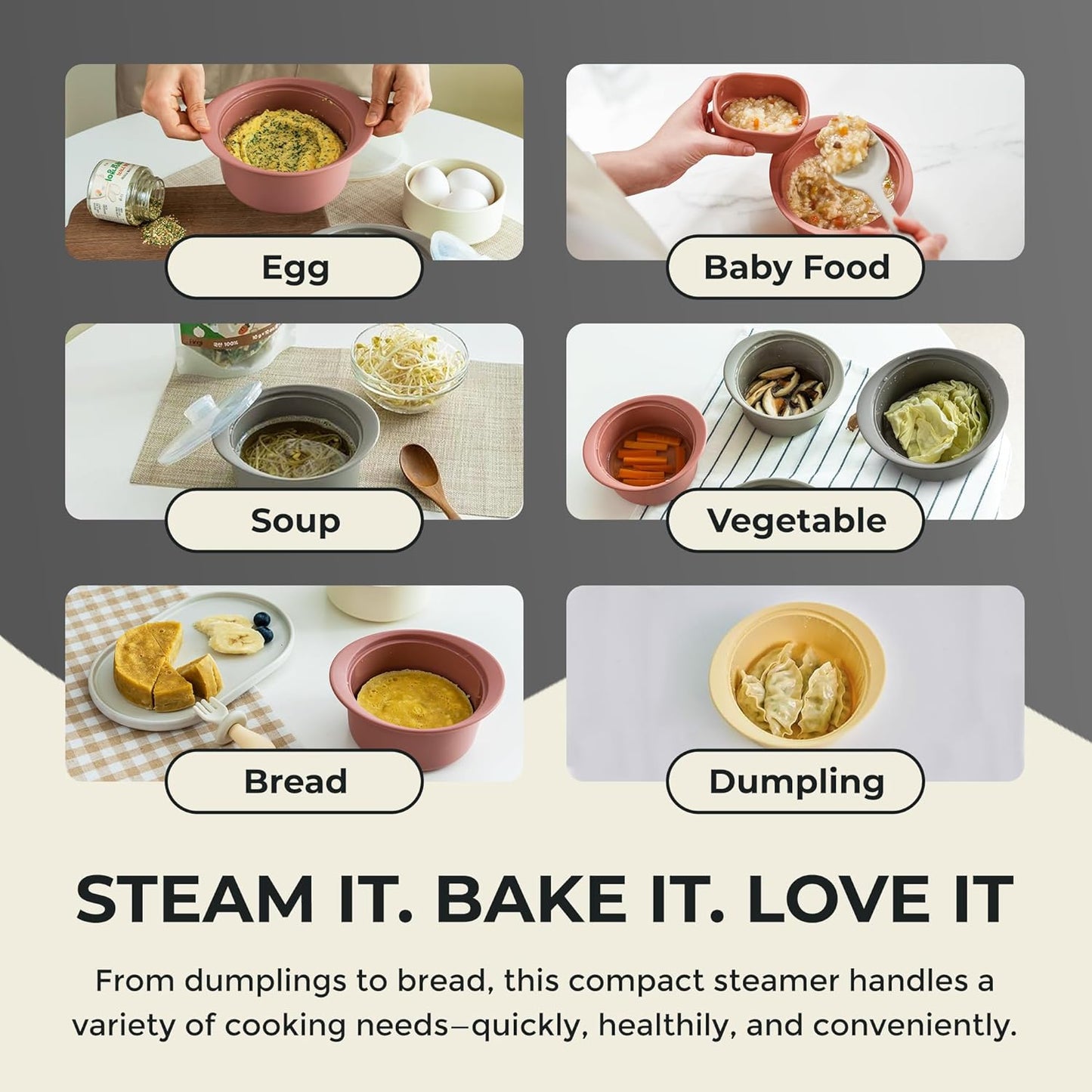 27oz Platinum Silicone Microwave Steamer Pot with Handle & Lid - Korea 100% Food-Grade Steamer Bowl, Heat-Resistant Cooker with Steam Holes, Easy Clean, Dishwasher Safe, Dry Rose