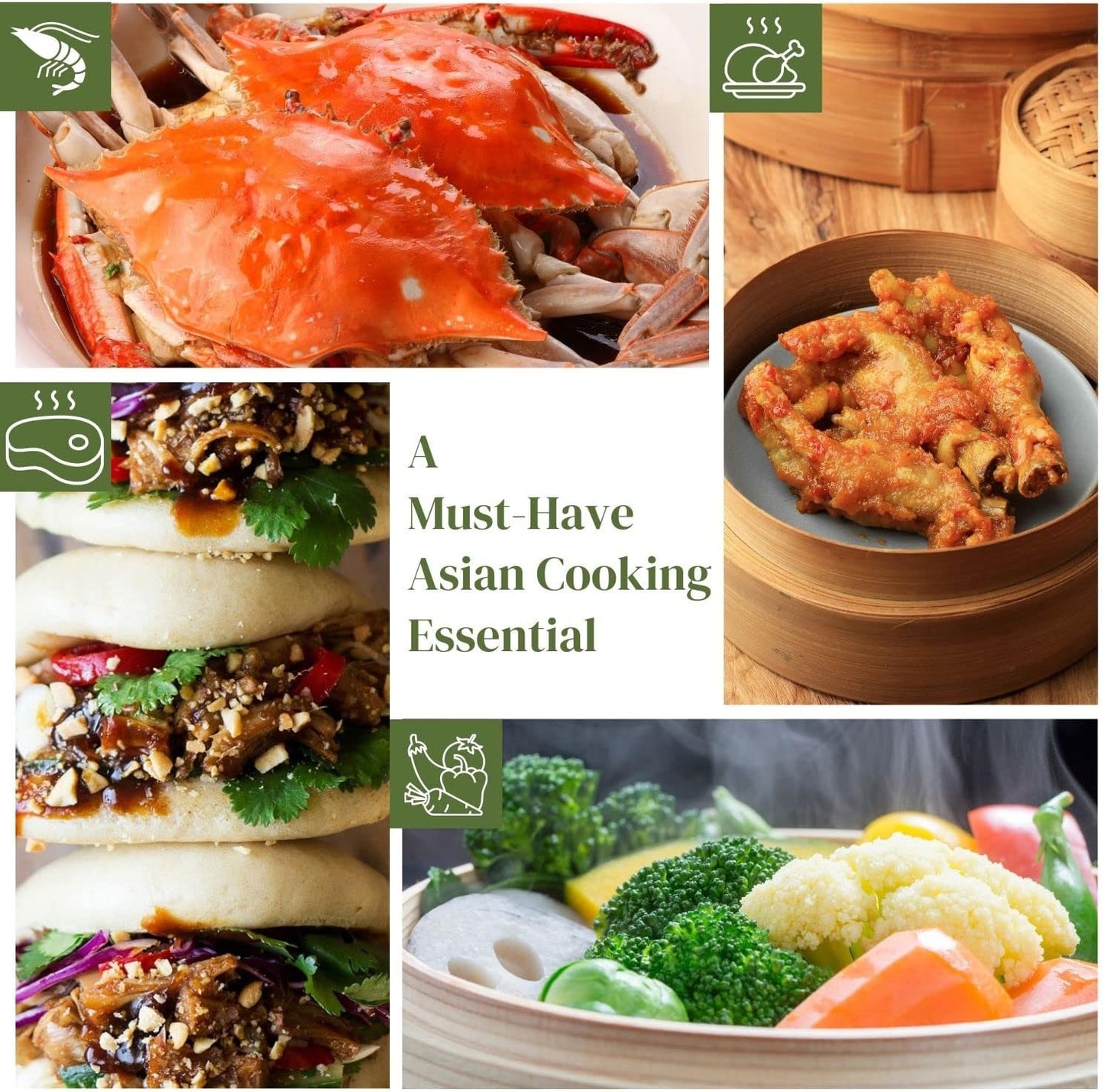 Flexzion Bamboo Steamer Basket Set (10 inch) with Stainless Steel Banding, 50 x Steamer Liners and 2 Pairs of Chopsticks, Steam Baskets for DimSum Dumplings, Rice, Vegetables, Fish and Meat