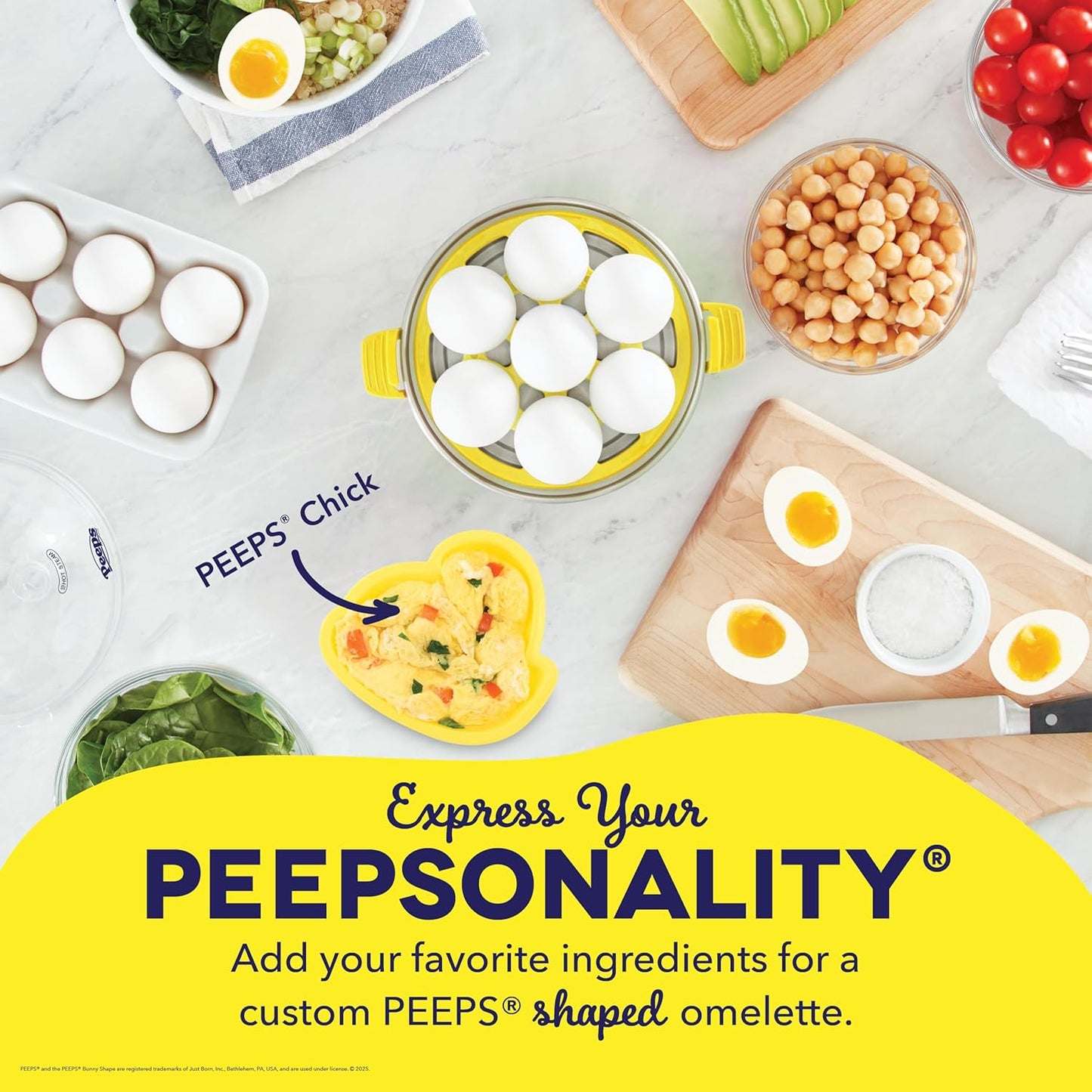 PEEPS x Dash Chick Rapid Egg Cooker: 7 Egg Capacity Electric Egg Cooker for Hard Boiled Eggs, Poached Eggs, Scrambled Eggs, or Omelets with Auto Shut off Feature - Yellow