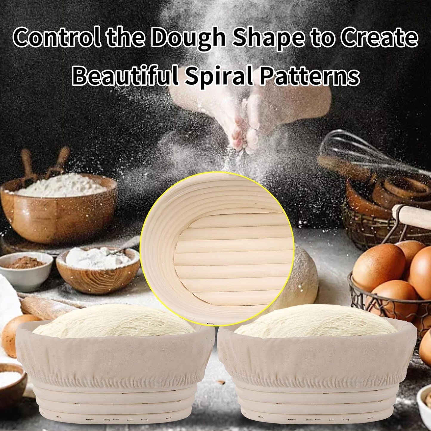 (6.7x4.7x3in) Mini Banneton Bread Proofing Basket Set of 6, Oval Sourdough Bread Basket with Liner Professional & Home Bread Baking Supplies (Small Oval)