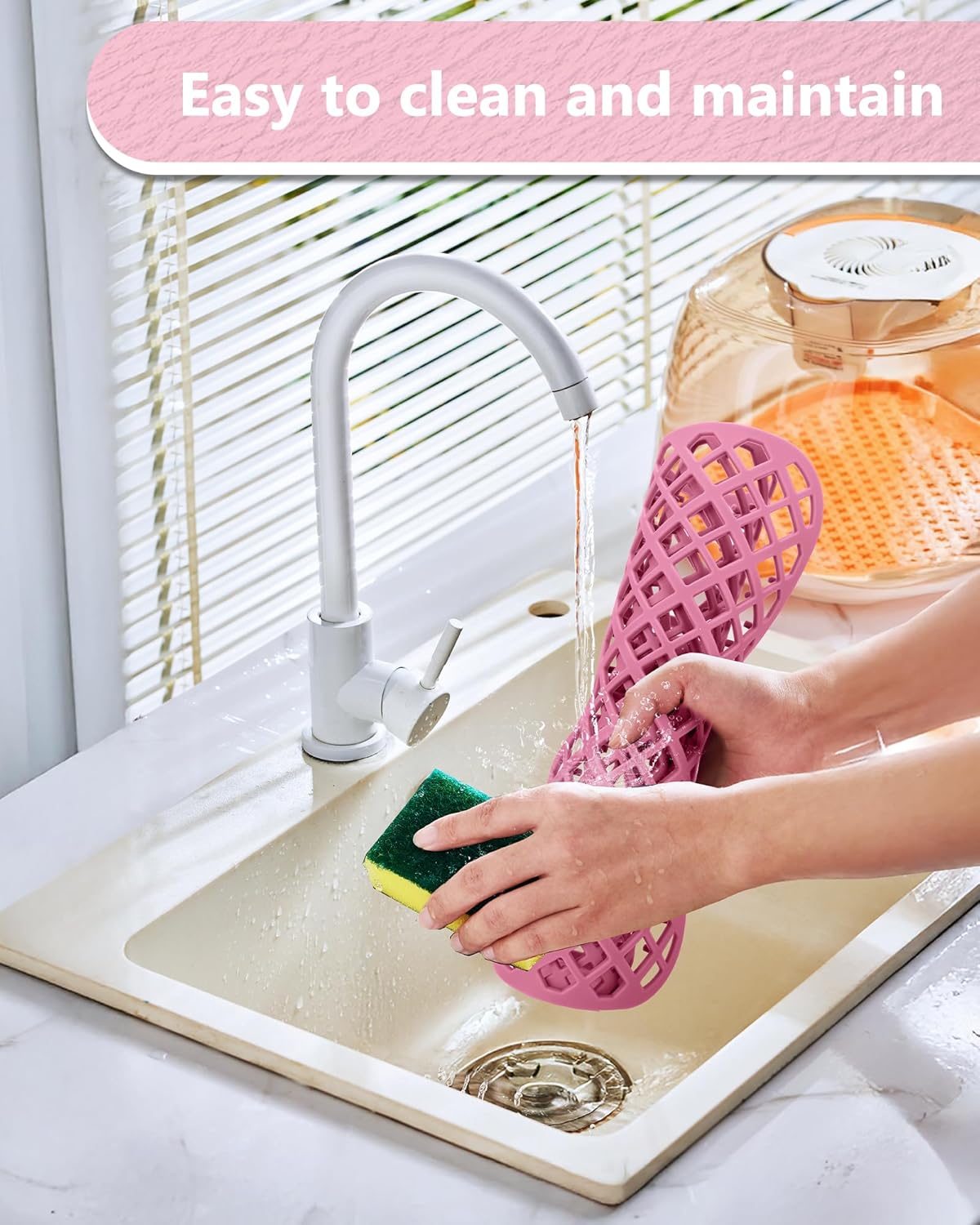 2 Pack Silicone Sink Protectors for Kitchen Sink, Lozenge Pattern 13 x 11 Inches Sink Mat, Non-Slip and Durable Sink Protector Silicone, Rear Drain, Pink