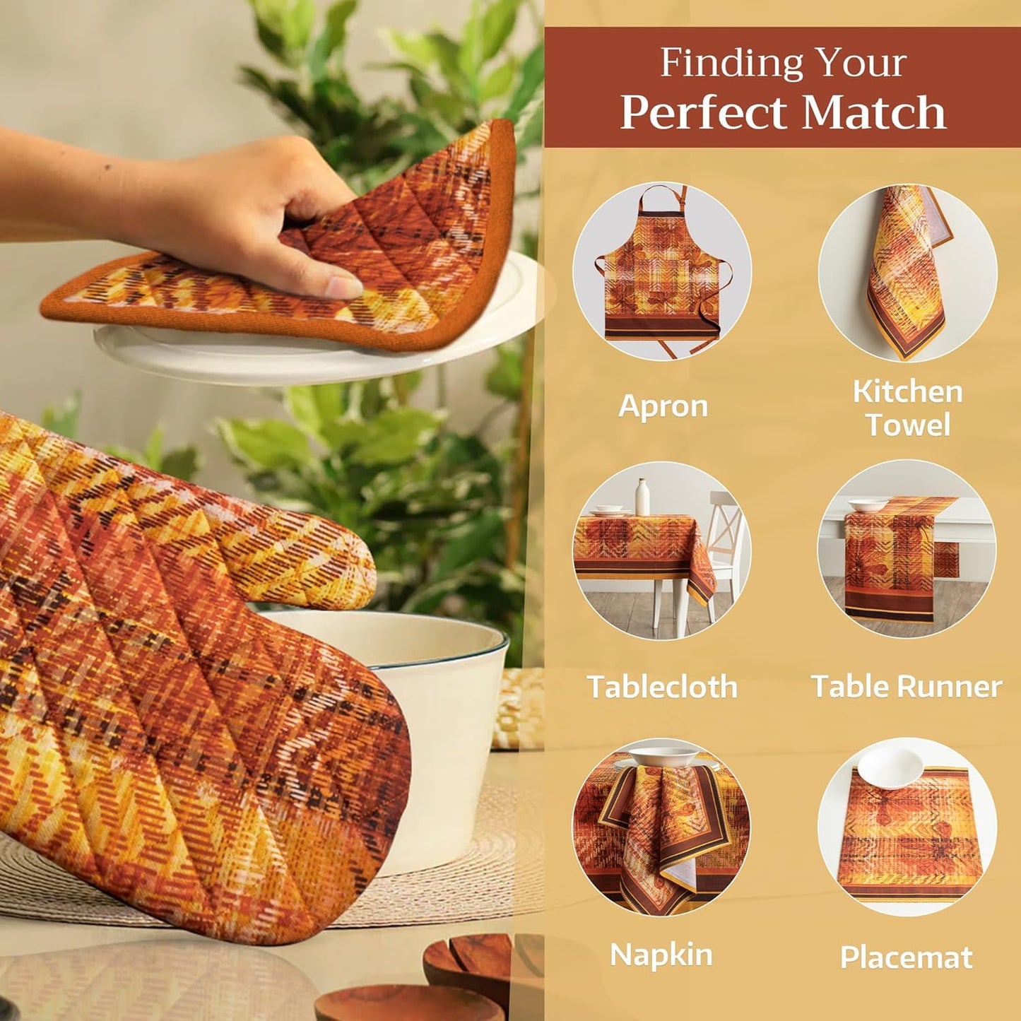 Maison d' Hermine Pot Holder 100% Cotton Potholder Heat Resistant (8"x8") with Loop Hot Pads for Gifts, Kitchen, Baking, Chef, Barbeque & Microwave, Thanksgiving Tartan - Thanksgiving/Christmas