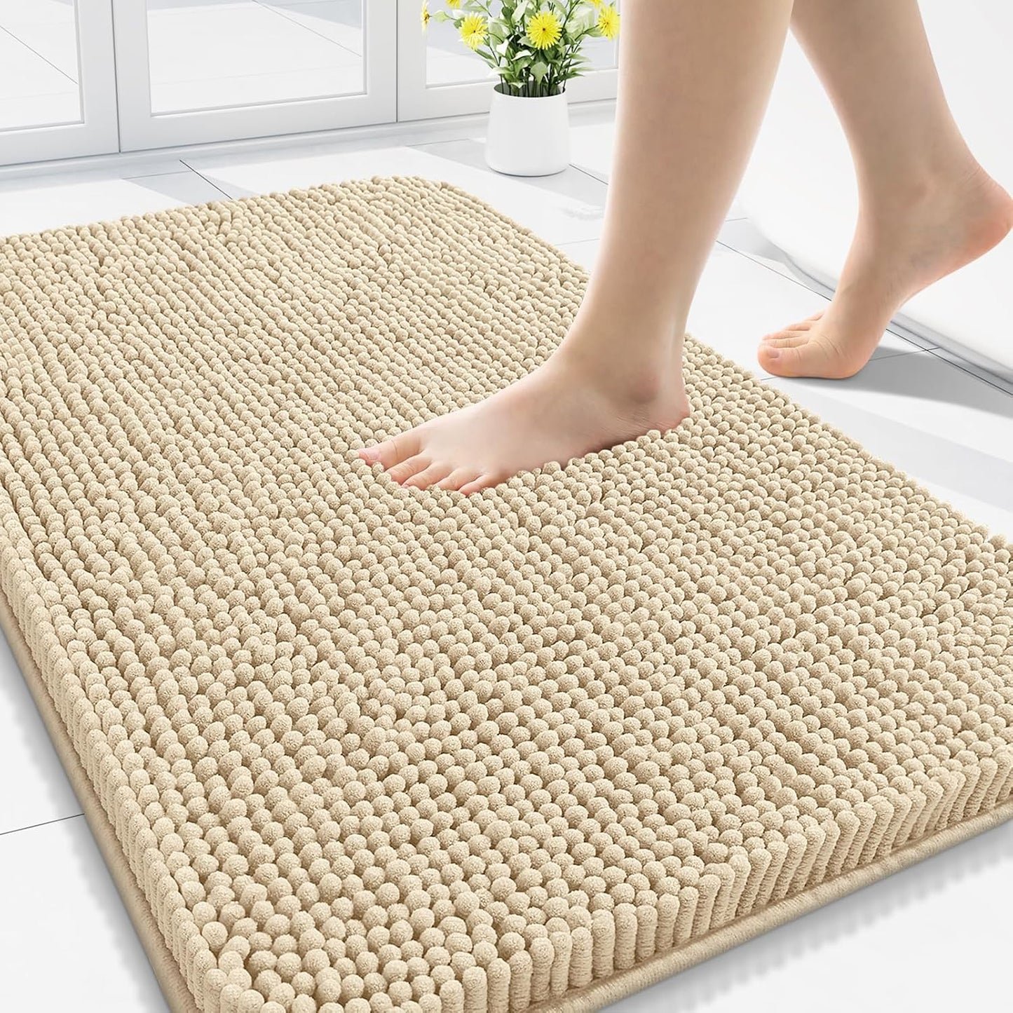 Arotive Bathroom Rugs 30x20, Extra Soft Absorbent Shaggy Chenille Bath Rugs, Machine Washable Rubber Backing Non-Slip Bath Mats for Bathroom Floor Tub and Shower, Home Decor Accessories, Beige