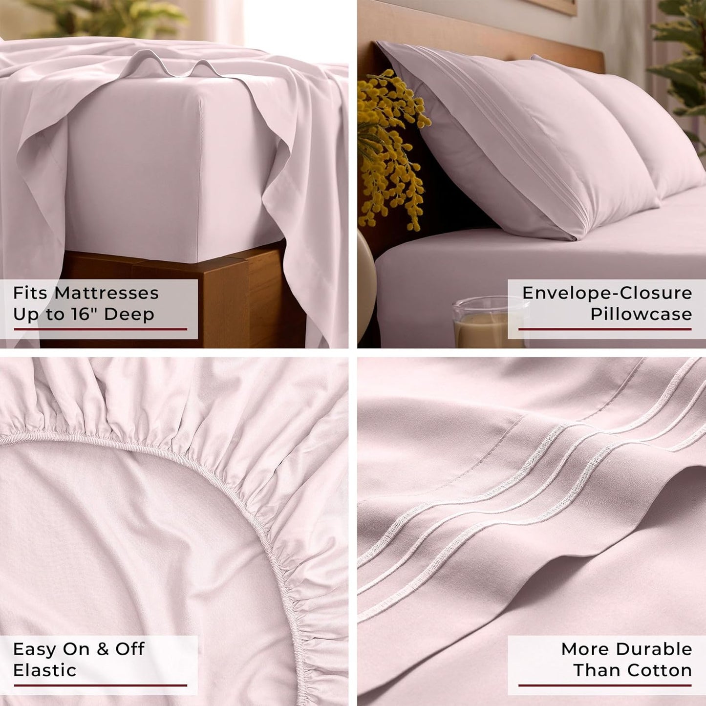 Mellanni Full Sheets Set - 4 PC Iconic Collection Bedding - Hotel Luxury, Extra Soft, Cooling Bed Sheets - Wrinkle, Fade, Stain Resistant (Full, Blush Pink)