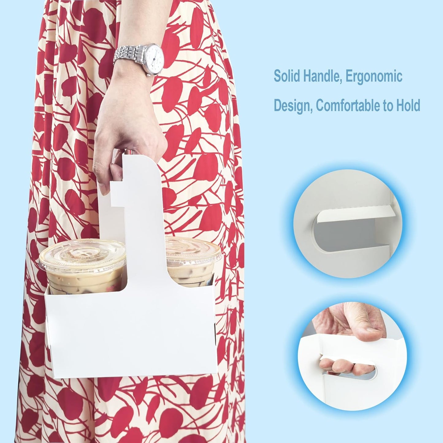 30 Pack 2-Cup Drink Carrier with Handle, Disposable White Cardboard Paper Cup Holder for Cold/Hot Drinks,Cup Carrier for Coffee or Food Delivery, Take Out Cup Carriers, Mlfklmkl