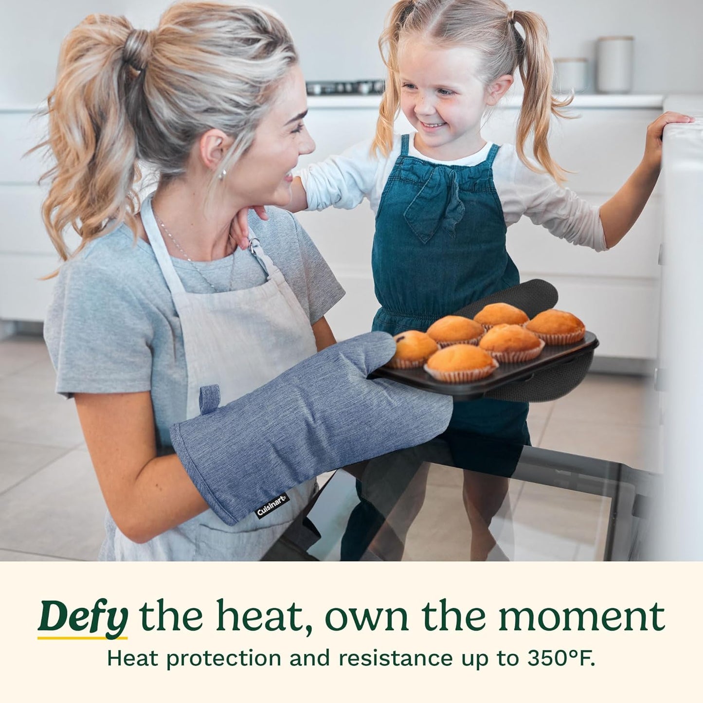 Cuisinart Kitchen Oven Mitts – Heat-Resistant Kitchen Mitts for Oven with Non-Slip Neoprene Palm, Long Cuff, and Cotton Filling – Durable Oven Gloves for Cooking, Baking, & Grilling (Chambray)