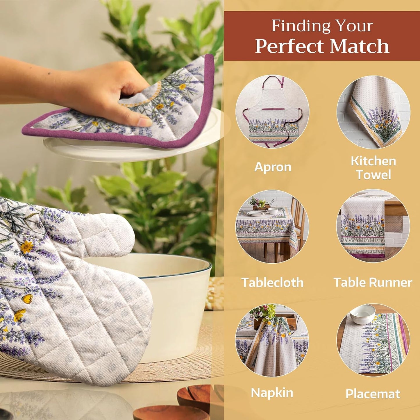 Maison d' Hermine Pot Holders Set 100% Cotton Heat Resistant Potholders 8" x 8" Hot Pads with Loop BBQ, Cooking, Baking, Grilling, Kitchen, Handling Hot Pans Spring/Summer (Pack of 2, Fanny Lavender)