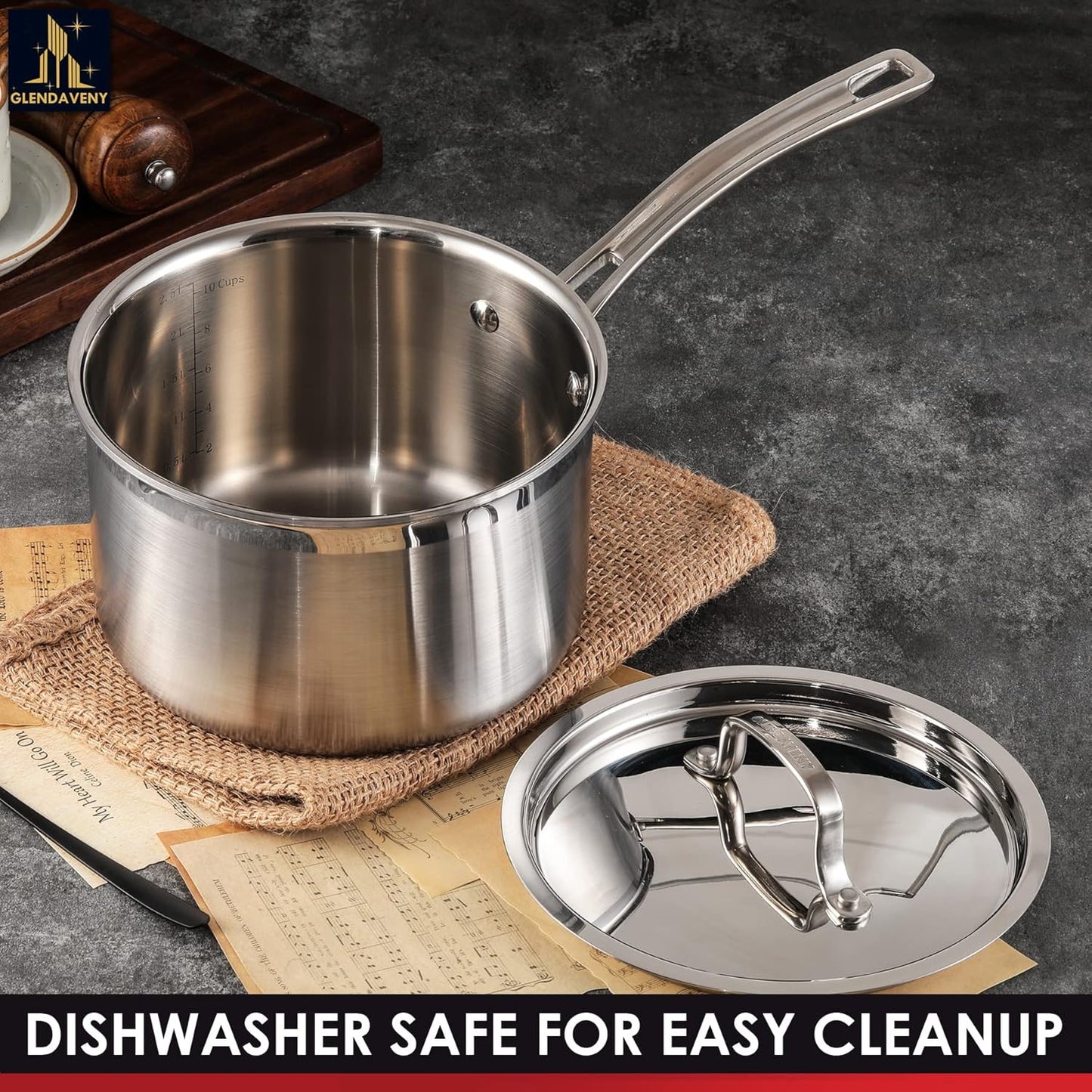 Tri-Ply Stainless Steel Sauce Pan with Lid, 3-Quart Saucepan Sauce Pot Multipurpose Use for Home Kitchen or Restaurant - Kitchen Cookware, Induction Pot, Dishwasher Safe & Oven Safe