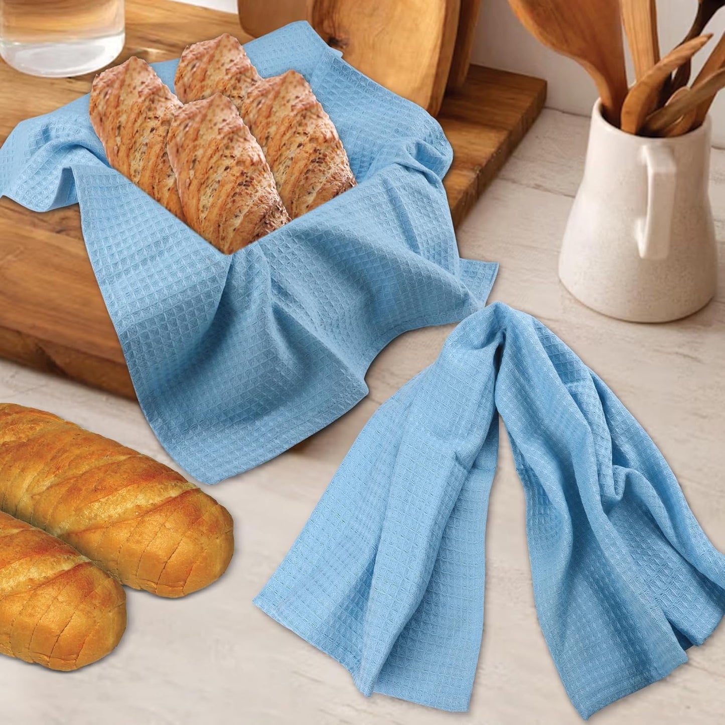 Urban Villa Kitchen Towels Waffle Dish Towels for Kitchen Sky Blue Color Set of 6 Over Sized 18x28 Inches Kitchen Towels Highly Absorbent 100% Cotton Kitchen Hand Tea Towels Dish Cloths