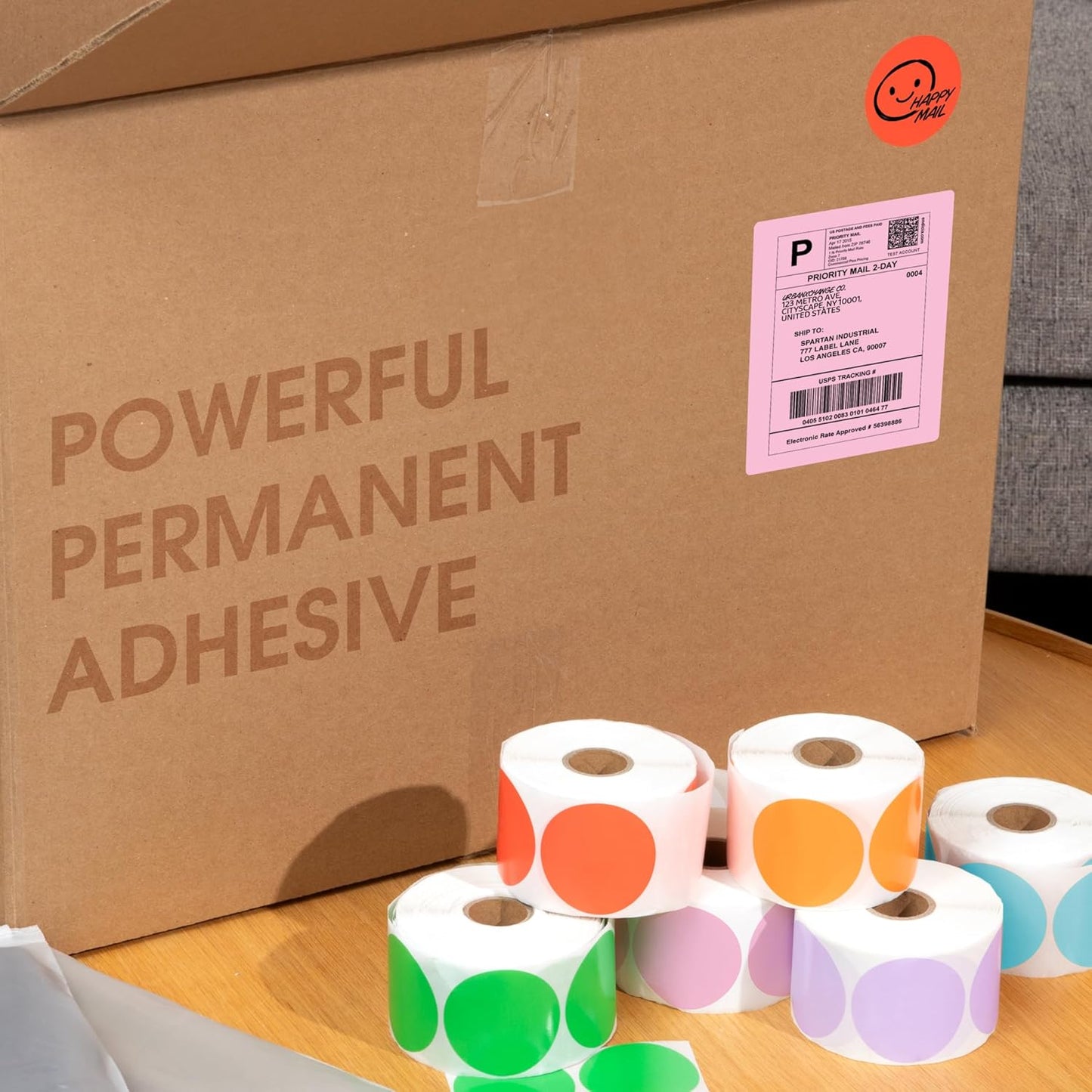 Spartan Industrial 2" Round Direct Thermal Green Labels | Perforated Custom Circle Logo Stickers - Works with Rollo, Zebra, MUNBYN Desktop Printers - 2 Rolls, 750/Roll