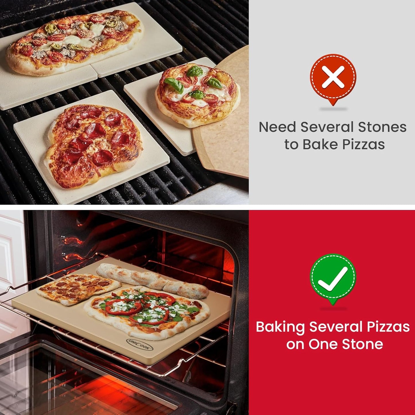 Unicook Large Rectangular Pizza Stone for Oven and Grill 20" x 16" x 0.6", Thermal Shock Resistant Cordierite Baking Stone, Ideal for Baking Crispy Pizzas, Bread and Cookies, Dough Cutter Included