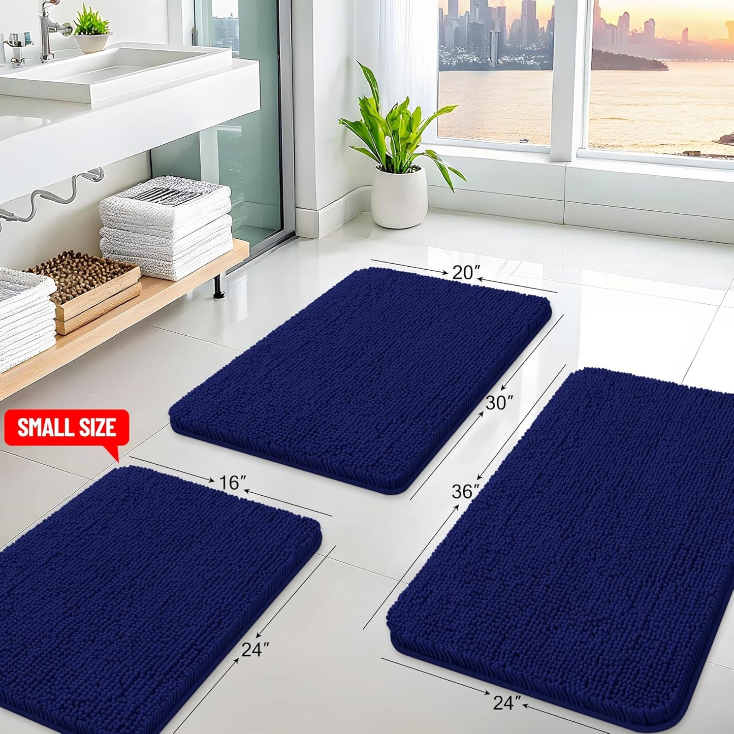 Arotive Bathroom Rugs 24x16, Extra Soft Absorbent Shaggy Chenille Bath Rugs, Machine Washable Rubber Backing Non-Slip Bath Mats for Bathroom Floor Tub and Shower, Home Decor Accessories, Navy