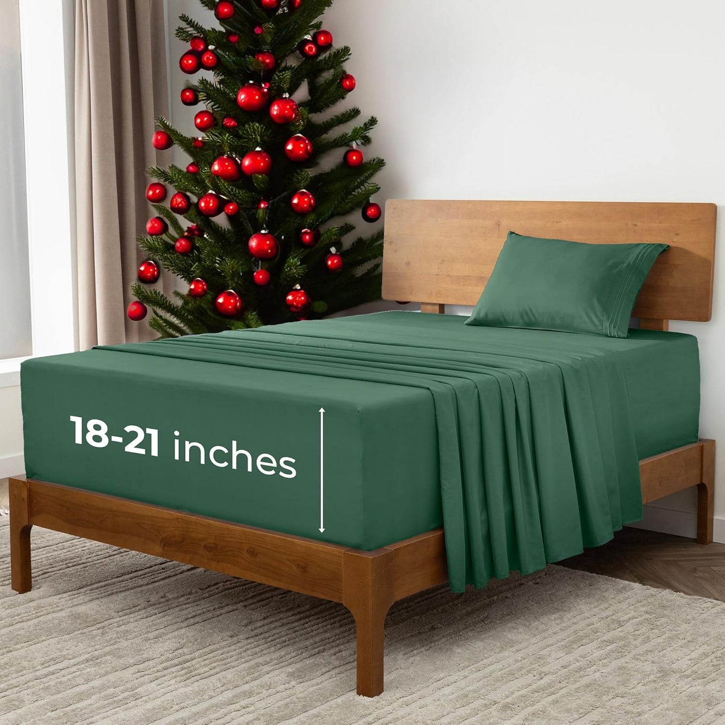 Mellanni Extra Deep Twin Sheets - 3 PC Iconic Collection Bedding - Hotel Luxury, Ultra Soft, Cooling Bed Sheets - Wrinkle, Fade, Stain Resistant (Twin, Emerald Green)