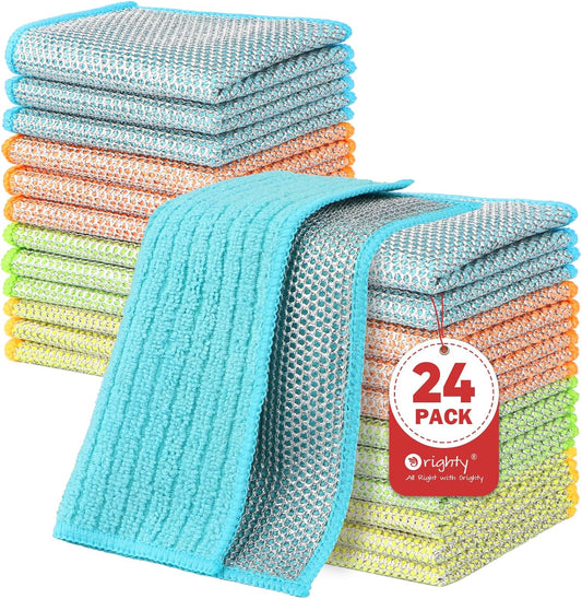 Orighty Multipurpose Wire Dishwashing Rag 24 Pcs, Upgraded Double-Layer Non-Scratch Wire Dish Cleaning Cloths, Kitchen Reusable Steel Scrubber, Powerful Dishcloth Rag for Cookware, Multicolor, 7"x8"