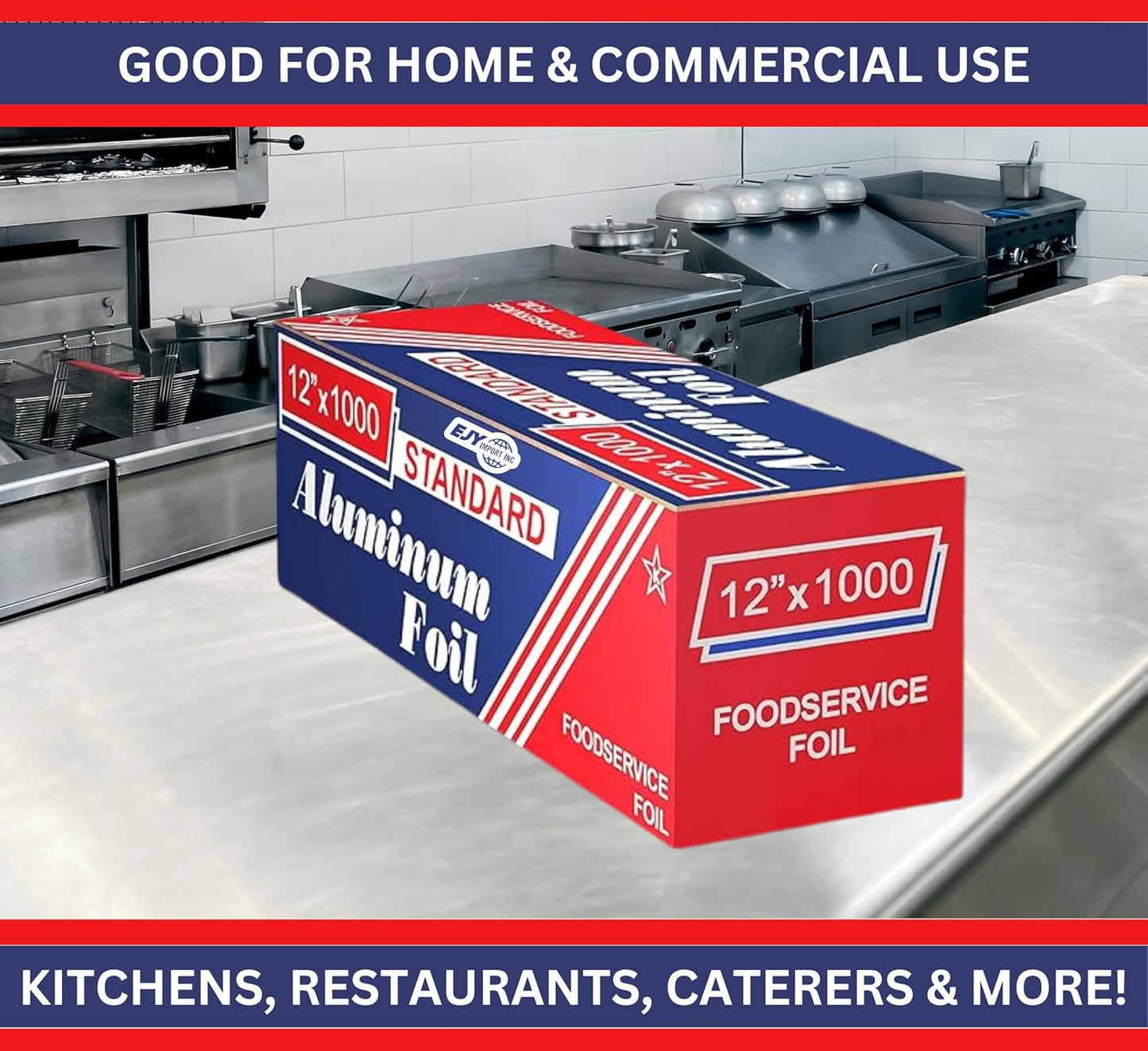 Standard Premium Aluminum Foil | 12”x1000 Feet Long | Industrial Size and Strength | Commercial Grade & Length Foil Wrap for Food Service Industry and Home Use| Strong Silver (1 Pack)