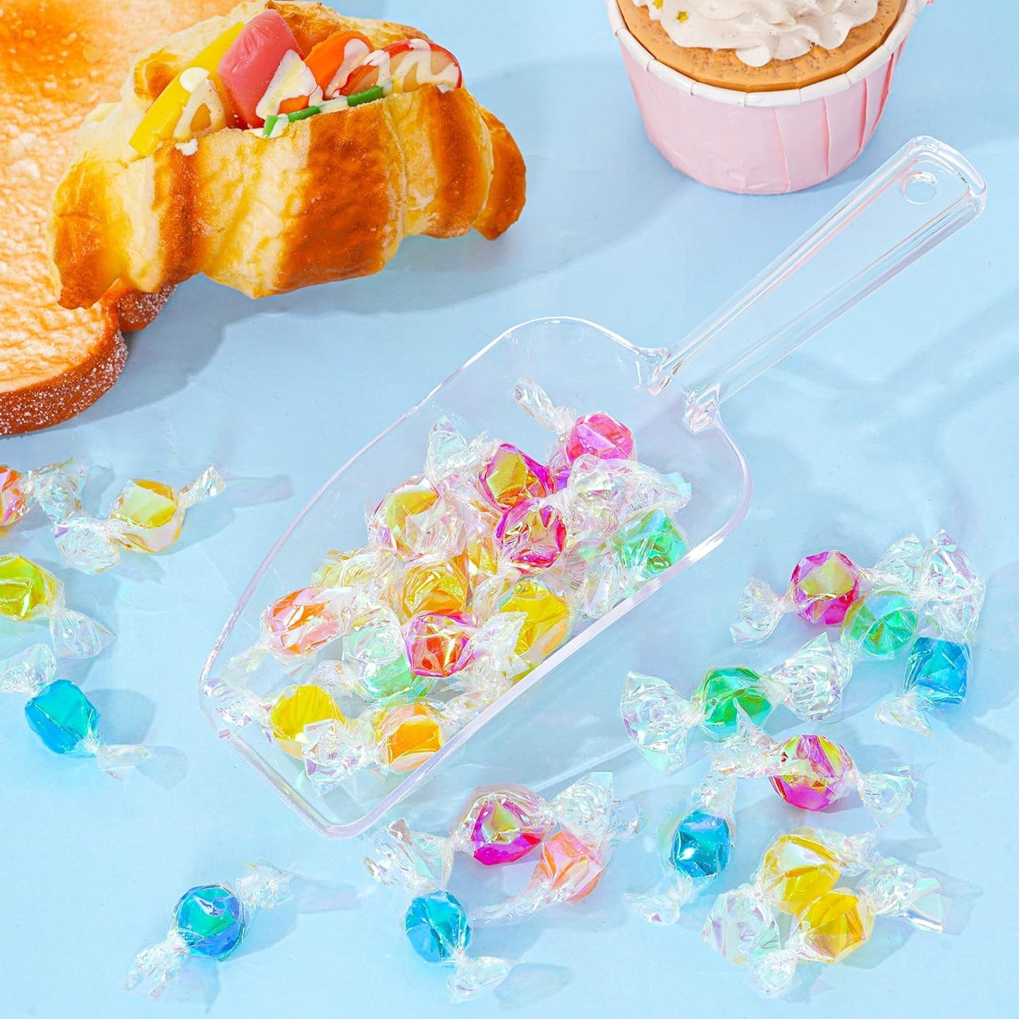 4Pcs Clear Plastic Ice Scoop for Freezer, Mini Candy Popcorn Scoops for Buffet Food Dry Goods, Flour Scoops for Canisters, 7.5 In (Clear)