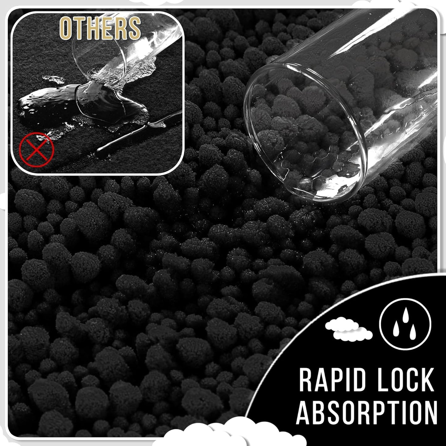 Yimobra Bathroom Runner Rug 70x24 Inch - Extra Long Non Slip Chenille Bath Mat, Soft & Absorbent, Machine Washable Shaggy Hallway Carpet for Vanity Tub Shower, Black Home Decor Accessories