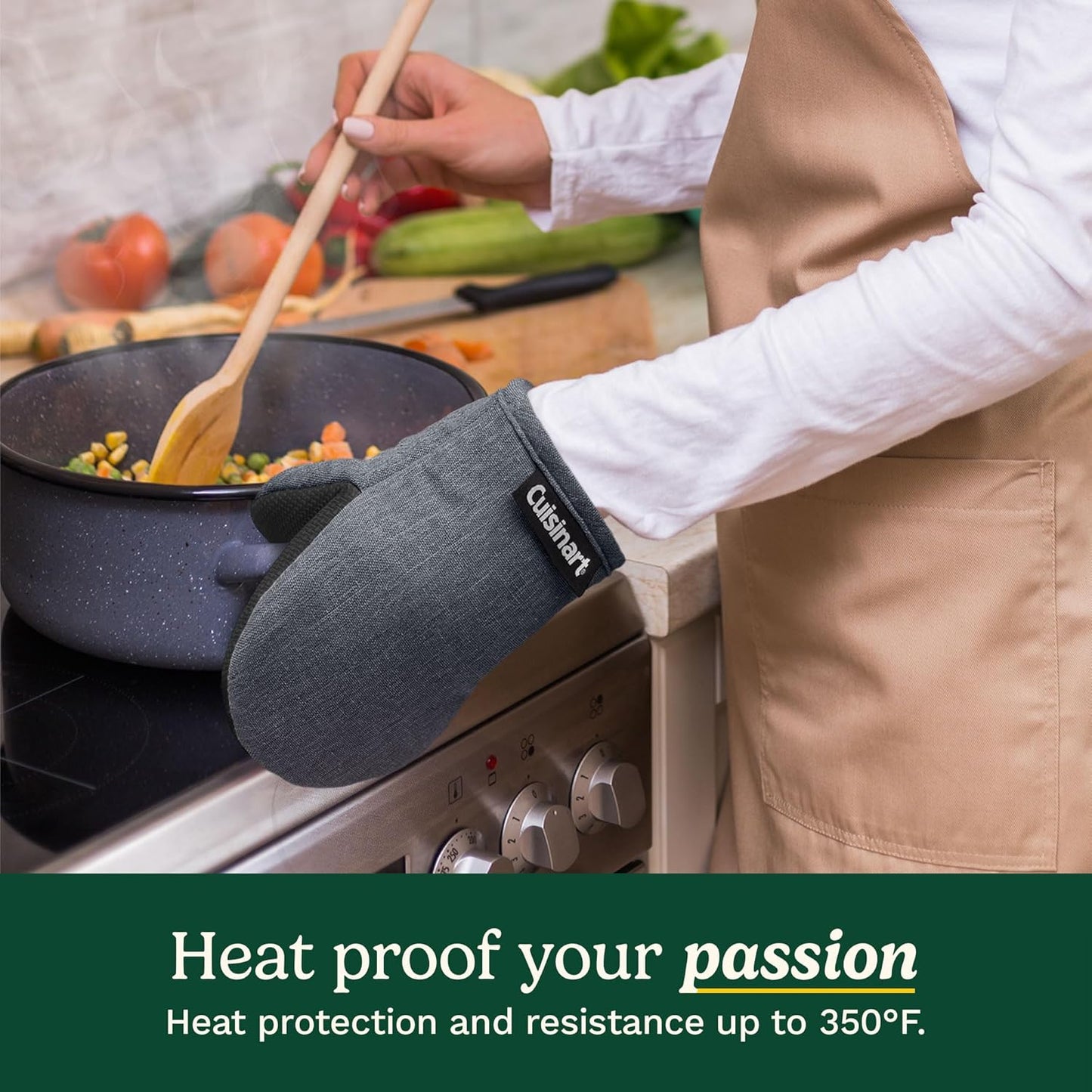 Cuisinart Mini Oven Mitts – 5.5” x 7” Heat-Resistant Kitchen Mitts for Oven with Non-Slip Neoprene Palm, Cotton Filling, and Fabric Loop – Durable Oven Mitt Set for Cooking & Baking (Charcoal)