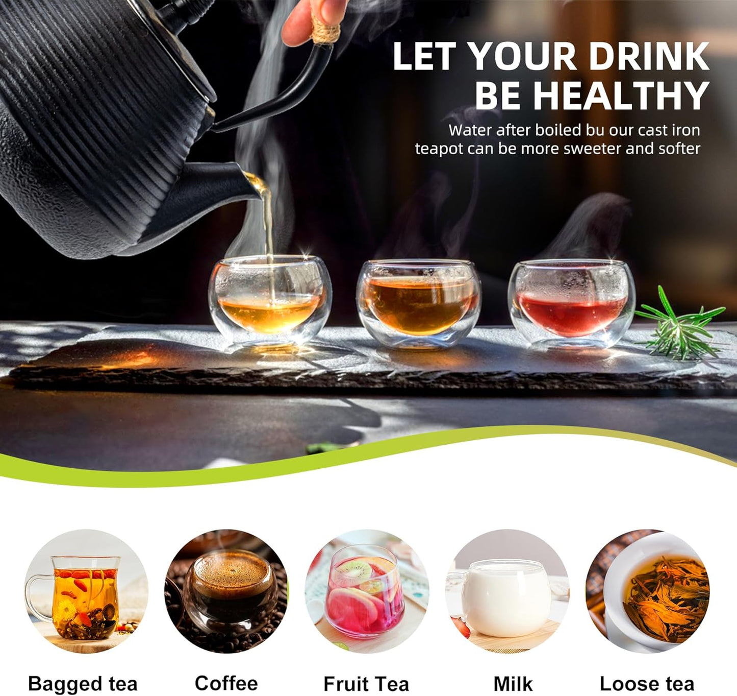 suyika Japanese Tetsubin Tea Kettle Cast Iron Teapot with Stainless Steel Infuser 30 oz/900 ml