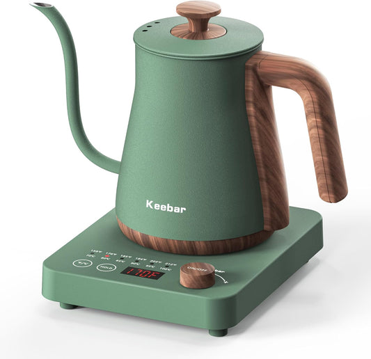 Electric Kettle, 1000W Quick Heating Gooseneck Kettles, 0.8L/27.05oz, 0.8mm Ultra-Fine Spout, Precise Water Flow Control, 304 Stainless Steel Inner, Auto Shut-Off, Boil Dry Protection, Matte Green