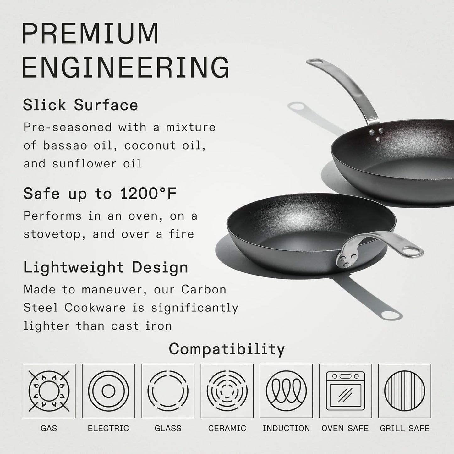 Made In Cookware - 2 Piece (Includes 10",12") Seasoned Carbon Steel Frying Pan - (Like Cast Iron, but Better) - Professional Cookware - Crafted in Sweden - Induction Compatible
