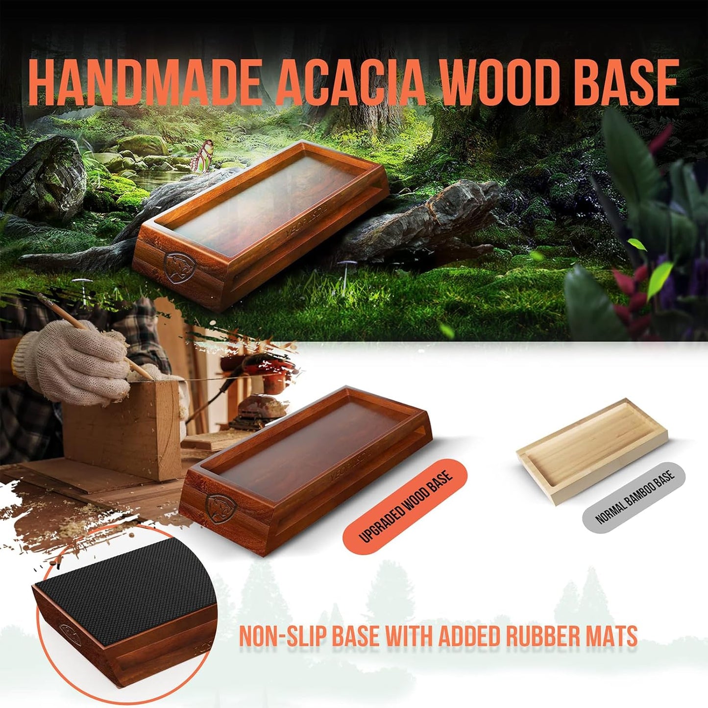 Premium Knife Sharpening Stone Kit - YeopAsda 3 Sides Grit 400/1000/6000 Whetstones - Knife Sharpener Stone with Non-Slip Wood Base, Angle Guide & Cut Resistant Gloves