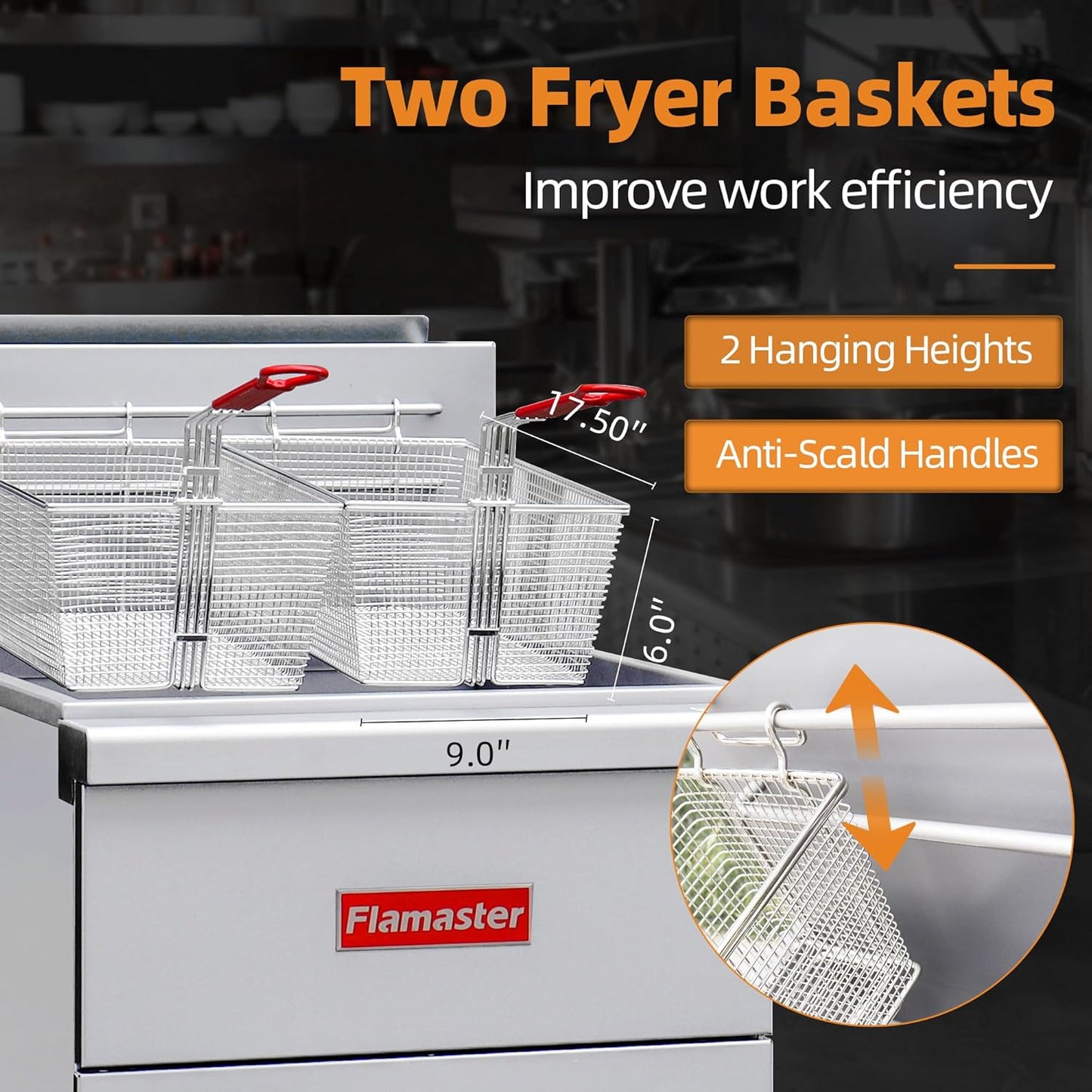 Commercial Gas Floor Fryer with 2 Baskets, 150000 BTU Propane Fryer - Only Commercial Use, 5 Heating Tubes, 80 lb Capacity Deep Fryer for Restaurants, Fast Food, Food Trucks