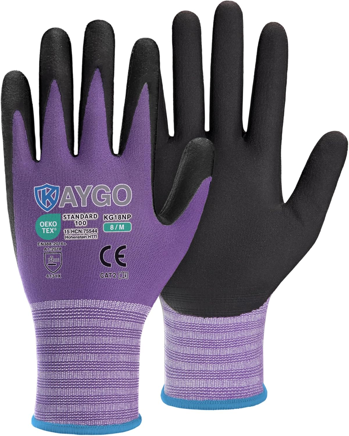 KAYGO Safety Work Gloves MicroFoam Nitrile Coated, 3 Pairs KG18NB,Seamless Knit Nylon Glove for Men and Women, Ideal for Automotive,Warehouse,Construction (Medium,Purple)