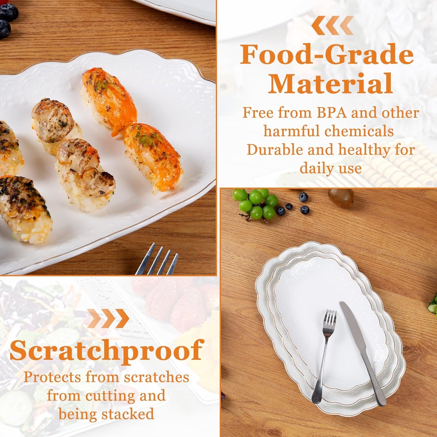 Kassel Ceramic Serving Platter Set | 16”/14”/12” Oval Serving Trays for Entertaining at Parties and Weddings | Oven Safe XL Serving Trays for Tacos, Steak, and Cake