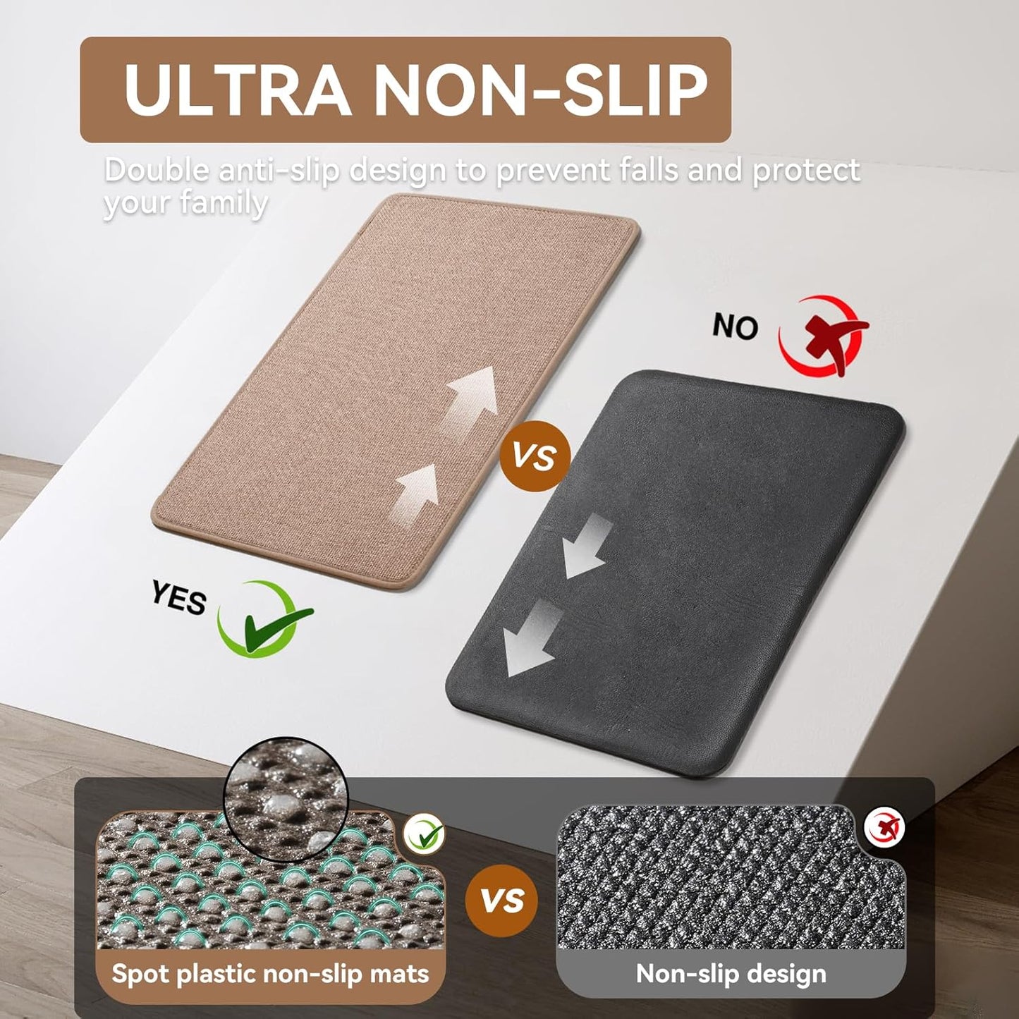 Kitchen Mats for Floor Kitchen Rugs Non Slip Washable, Super Absorbent Oil and Water Linen-Look Woven Runner Rug, Kitchen Sink Mat Standing Mat, Brown 17"x47"