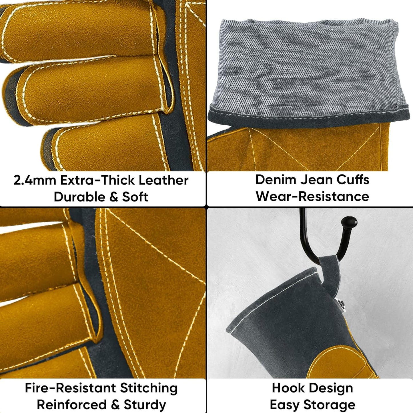 TICONN Welding Gloves, 16 IN L/XL/XXL 1000°F Heat-Resistant Fireproof Leather Gloves for Welders, Stick, Forge, Mig, Tig, BBQ