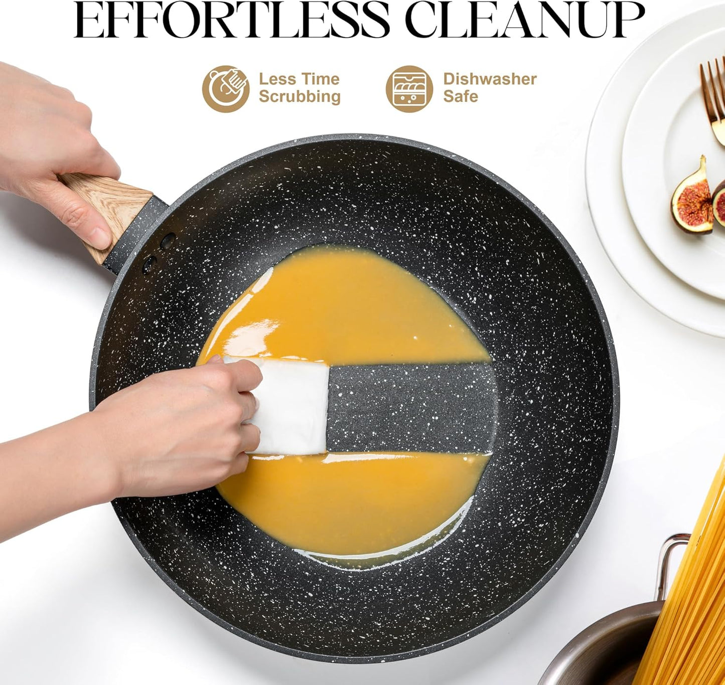 MICHELANGELO 12 Inch Wok Set - Woks & Stir-Fry Pans Nonstick Wok Pan with Lid, Induction Wok with Ergonomic Handle, Stainless Steel Steamer, Fryer Basket, Black