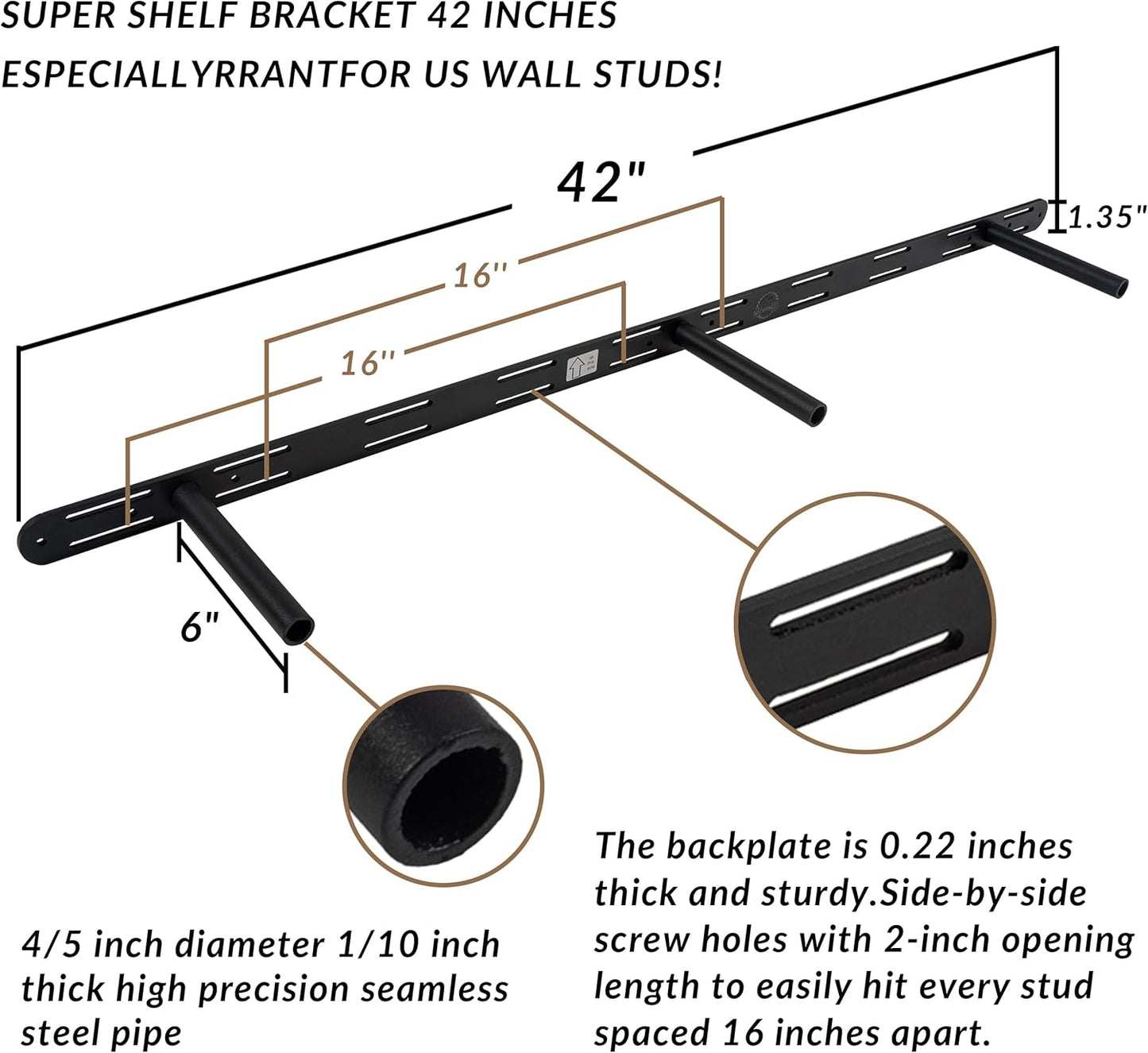 Floating Shelves 48 inch Long 8 "deep Set of 2, Heavy Duty Wood Wall Mounted Shelves for Bathroom Living Room Kitchen,Book Shelves with Thickened Hidden Bracket-Distressed Walnut