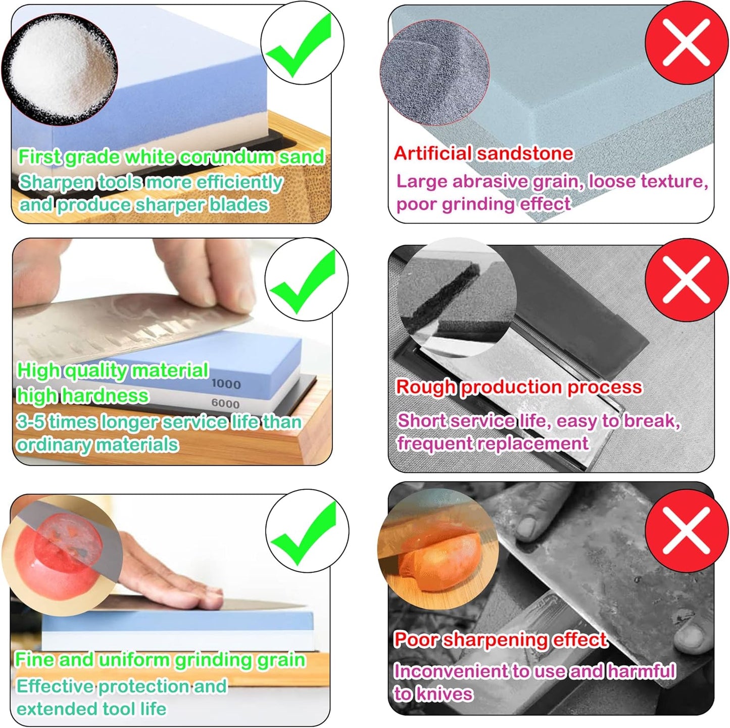 Whetstone Knife Sharpening Stone Kit: Double Straight Chef Sharpener Set - 200/800 1000/6000 Coarse Fine Grit kitchen Professional 2 Sided Honing Wet Stones Slip-Resistant Bamboo Base and Angle Guide