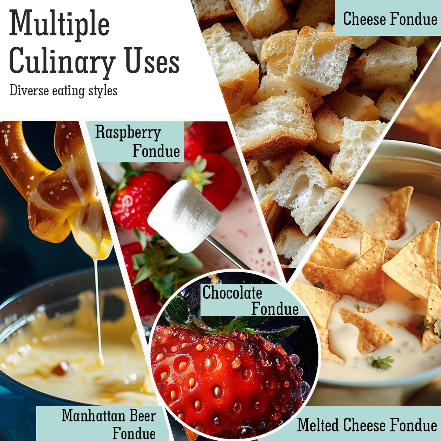 Artestia Swiss Fondue Set for Party - 2L Large Capacity Cheese Fondue Pot Melting Chocolate, Ceramic Fondue Pot, 6 Fondue Forks, Christmas, Wedding Gifts (Rockies Reverie)