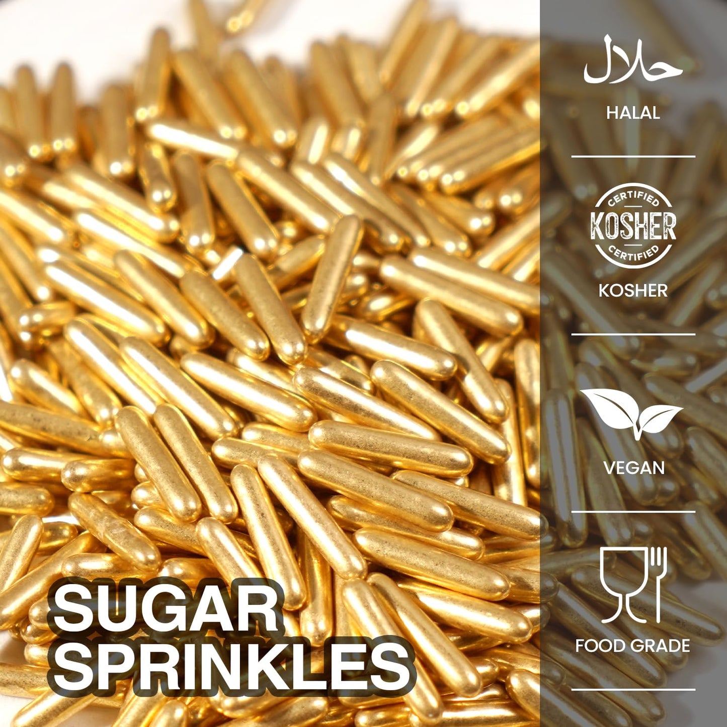 Gold Sprinkles, Metallic Rods Candy, Gold Rods Sugar For Baking, Donuts, Cakes, Cupcakes, Cookies, Wedding Party, Holiday, 150g/5.29oz