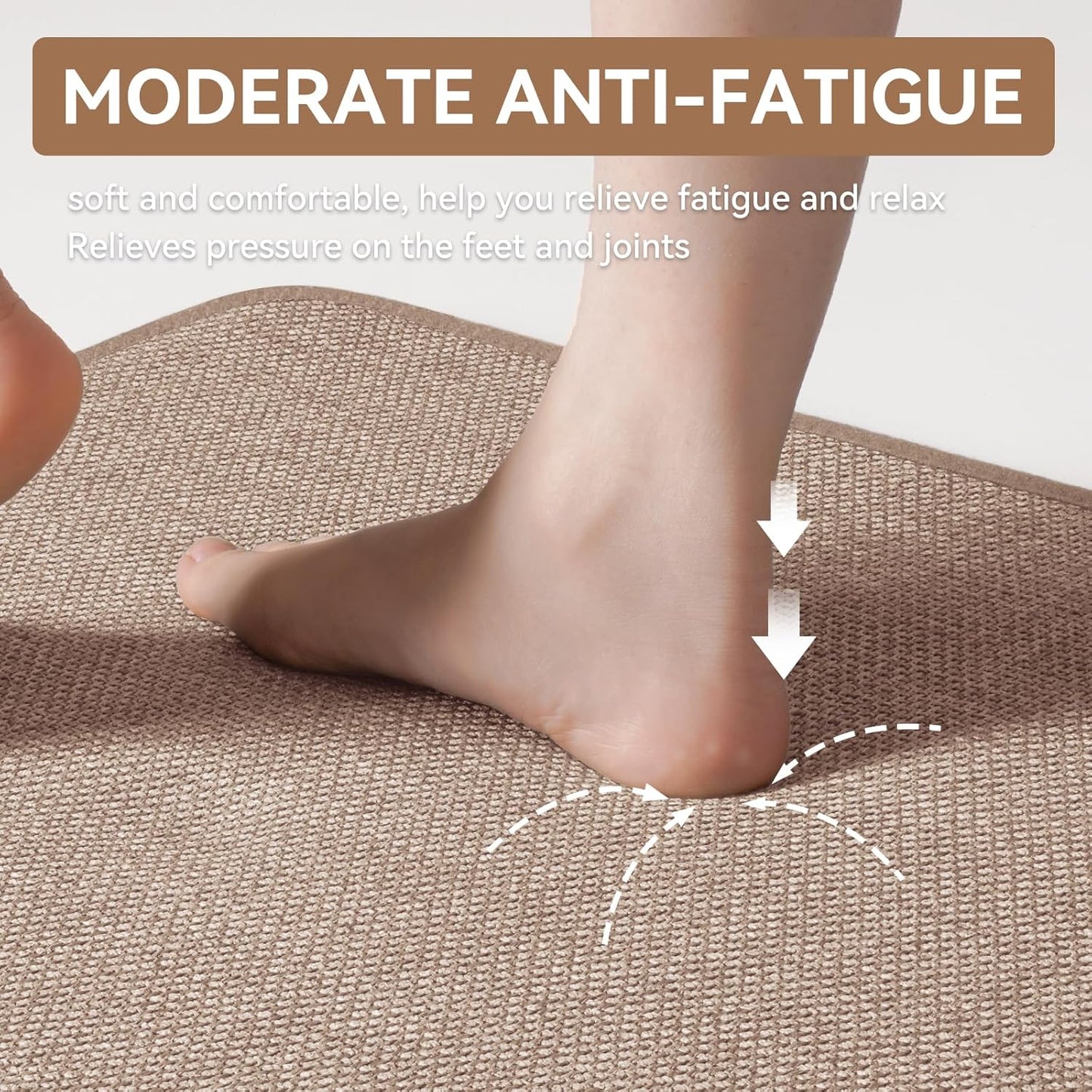 Kitchen Runner Rugs Non Slip Washable, Super Absorbent Cushioned Kitchen Mats for Floor, Linen-Look Woven Sink Mat Standing Floor Mat, Easy Clean, Brown 17"x59"