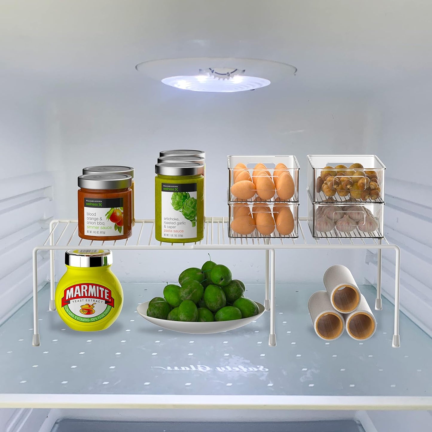 Redrubbit Cabinet Storage Shelf Rack, Expandable Metal Rustproof Kitchen Counter and Cabinet Shelf, Storage Rack Organizer Space Saver for Kitchen, Fridge, Cabinet, Bathroom, White, Set of 4