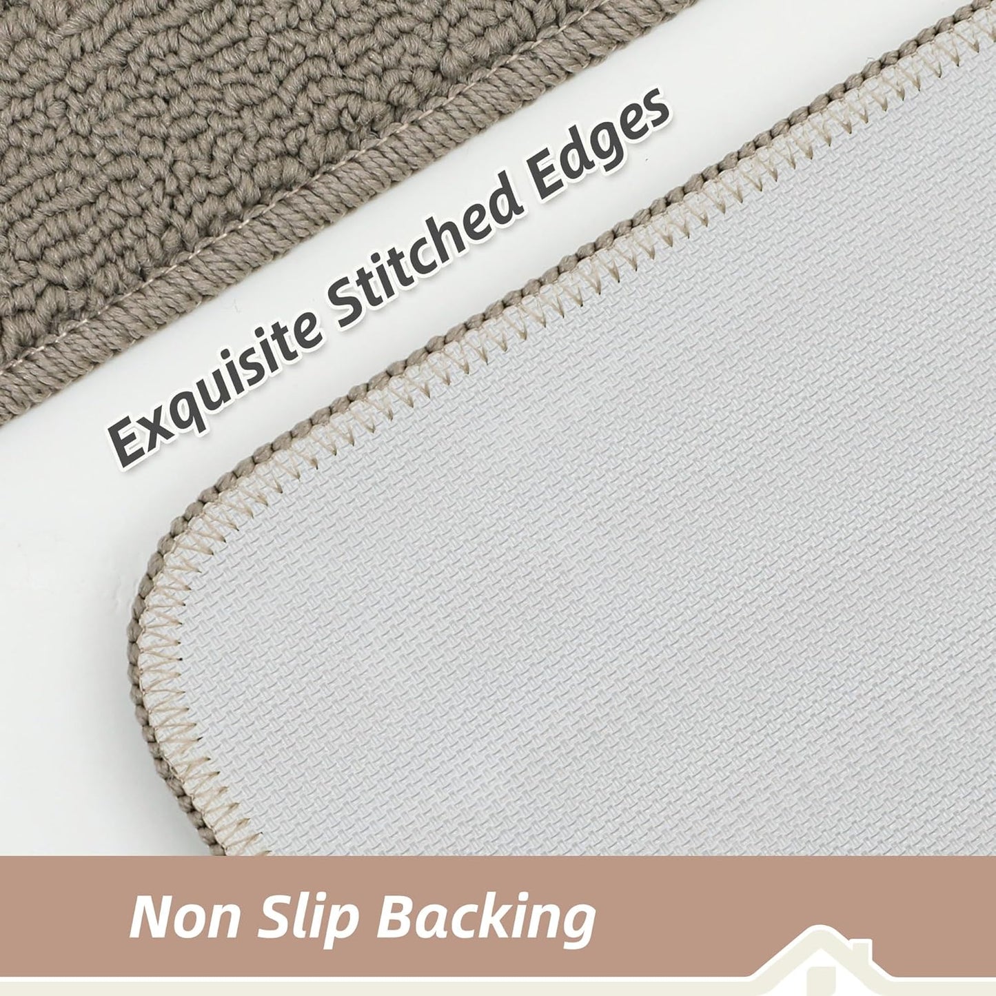 BEQHAUSE 30x18 Inch Kitchen Rug Mat Durable Kitchen Rugs Non-Slip Washable Absorbent Kitchen Mats for Floor Dirt-Resistant Semicircular Kitchen Mat (Taupe)