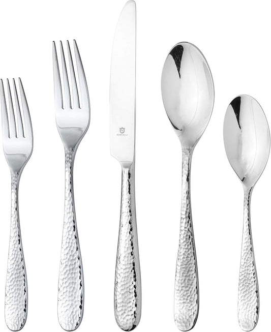 Hammered Silverware Set | Premium 18/10 Stainless Steel Flatware Service for 8 | Heavy-Duty & Dishwasher Safe | Built to Last (40-Piece, Fidenza Hammered)