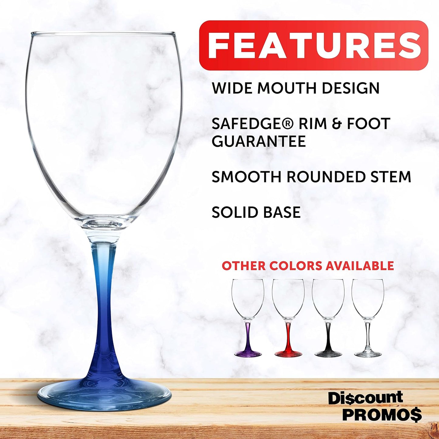 DISCOUNT PROMOS Nuance Wine Glasses by ARC 10.5 oz. Set of 10, Bulk Pack - Restaurant Glassware, Perfect for Red Wine, White Wine, Cocktails - Blue