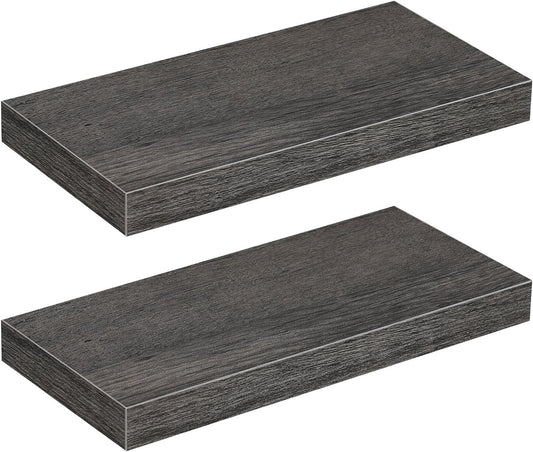 HOOBRO Floating Shelves for Wall, Wall Mounted Shelf Set of 2, 15.7" Hanging Shelf with Invisible Brackets, for Wall in Bathroom, Bedroom, Toilet, Kitchen, Living Room, Office, Charcoal Gray BC40BJ01