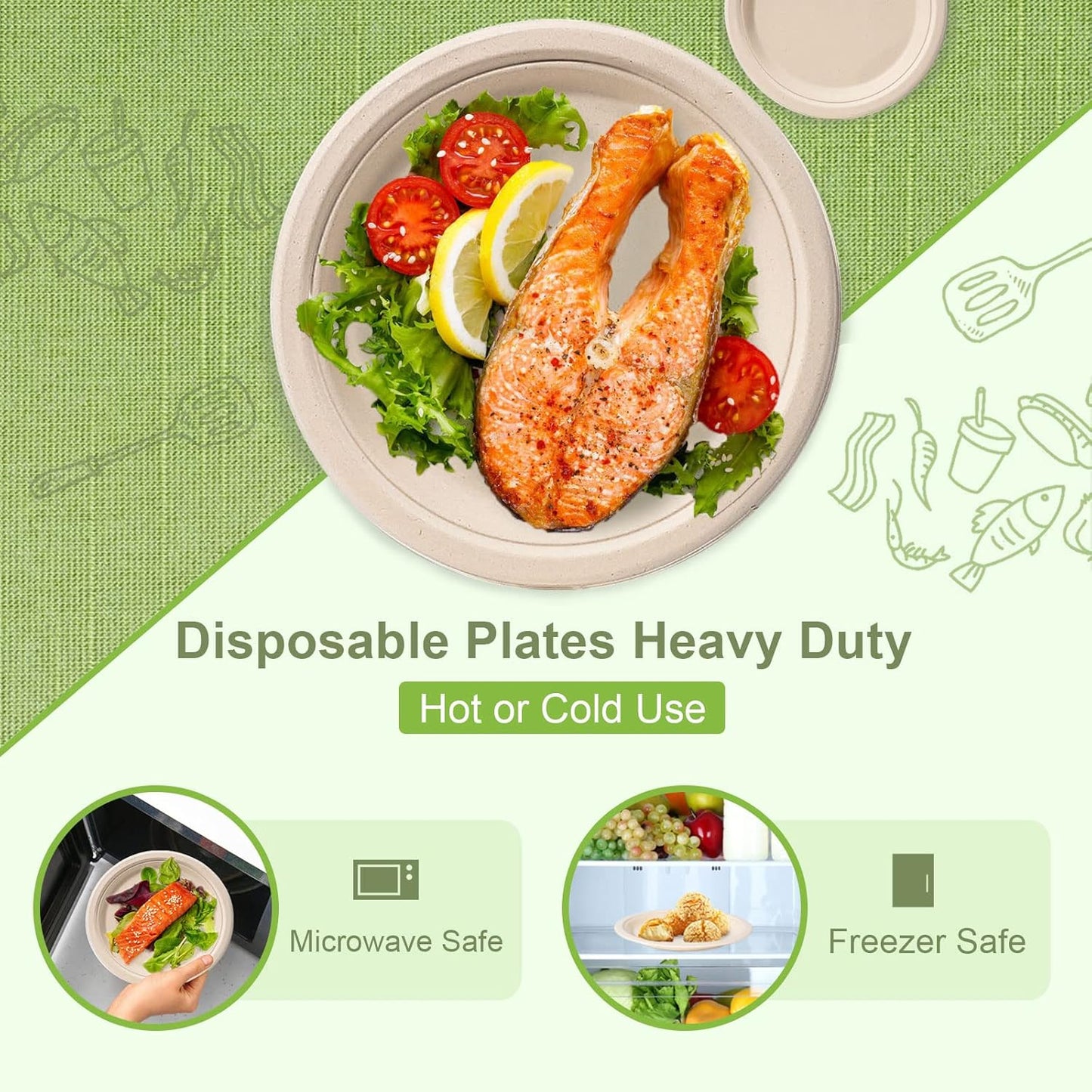 Paper Plates 9 inch, 50 Pack Eco Friendly Recycled Paper Plates, 100% Compostable Plates Disposable, Sturdy Paper Plates Dinner Size, Brown Paper Plates