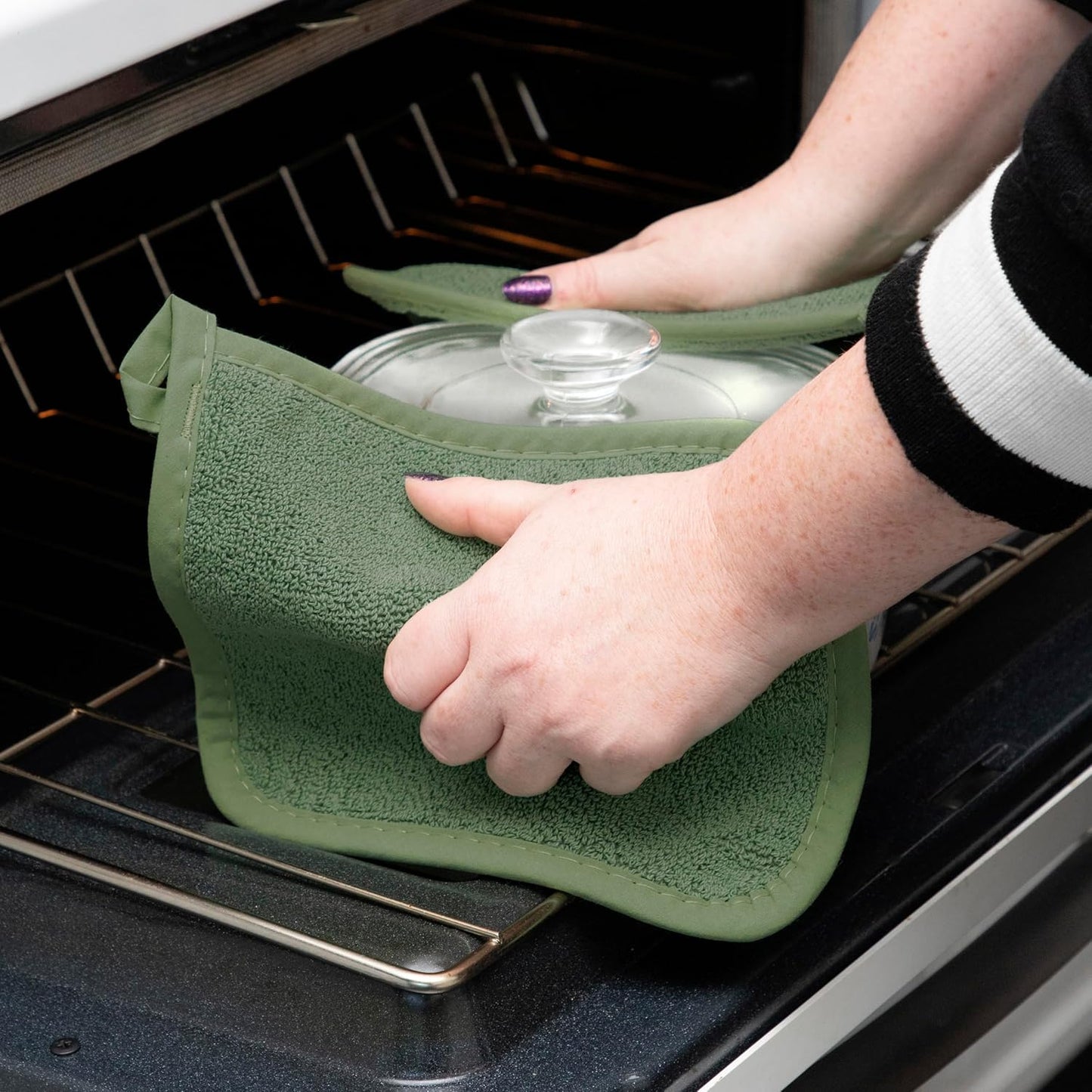 RITZ Terry Potholder & Hot Pad: Unparalleled Heat Resistant, Durable 100% Cotton – Ergonomically Designed for Optimal Grip – Easy-Care Machine Washable – 4-Pack, Juniper