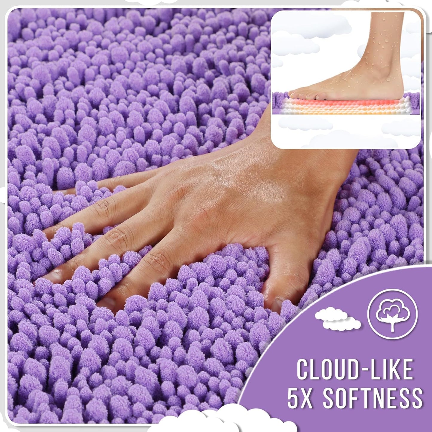 Yimobra Bathroom Rugs Non Slip Washable 32x20 Inch - Ultra Soft Absorbent Chenille Bath Mat, Quick Dry Shaggy Floor Carpet for Tub Shower, Lavender Home Decor Accessories