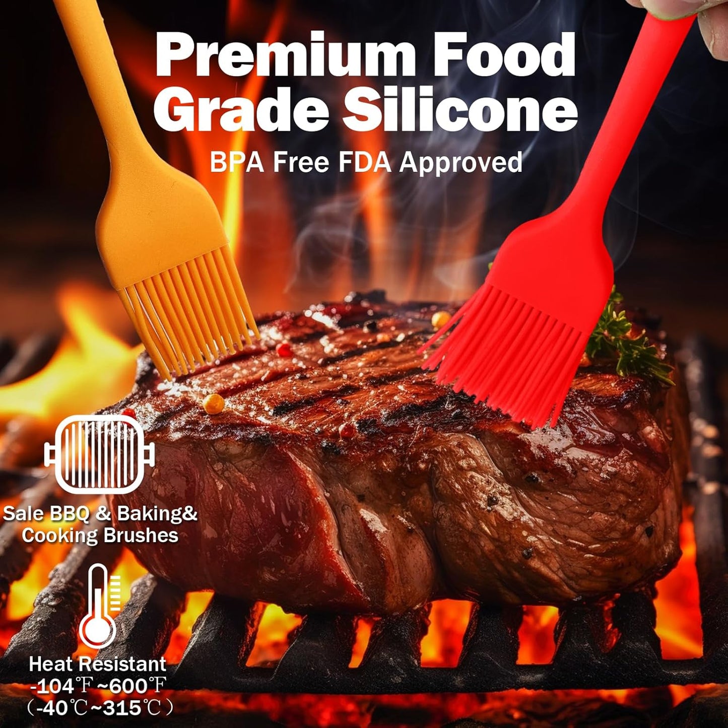 Silicone Basting Pastry Brushes, 5 Pack Heat Resistant Cooking Brush for Oil Butter Sauce, Food Brush for BBQ Grill Barbeque Kitchen Baking Cooking