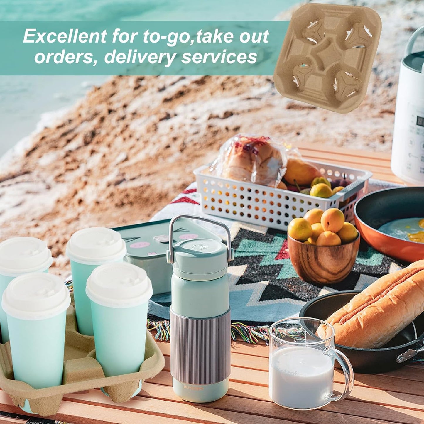 4 Cup Carrier Tray, 40Pcs Disposable Cup Carrier, Biodegradable Cup Holder, Brown Drink Carrier for Hot or Cold Drink, Coffee Shops, Restaurants, Juice Bars