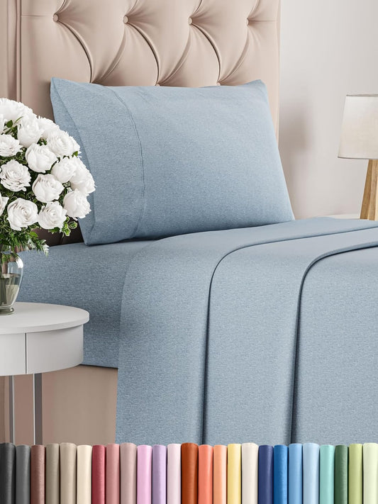 Twin XL Size 3 Piece Sheet Set - Comfy Breathable & Cooling Bed Sheets Set - Hotel Luxury Bedding for Women, Men, Kids, Teens, Boys & Girls - Deep Pockets and Wrinkle Free - Blue (Heathered Sheets)